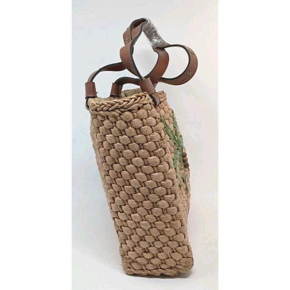 Cappelli Straworld Palm Tree Tote Bag Purse OS Double Handles Design Open Tote - Picture 5 of 9